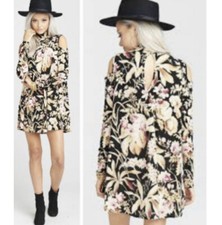 SHOW ME YOUR MUMU Cold Shoulder Black Beige Floral Mini Dress Size S