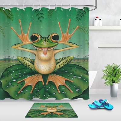 Watercolor Funny Frog Lotus Leaf Cartoon Shower Curtain Set Bathroom Decor 72 Ebay