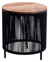 Beistelltisch Wohnzimmertisch Akazienholz Massiv Metallgestell Kordeln Ø 40 Cm
