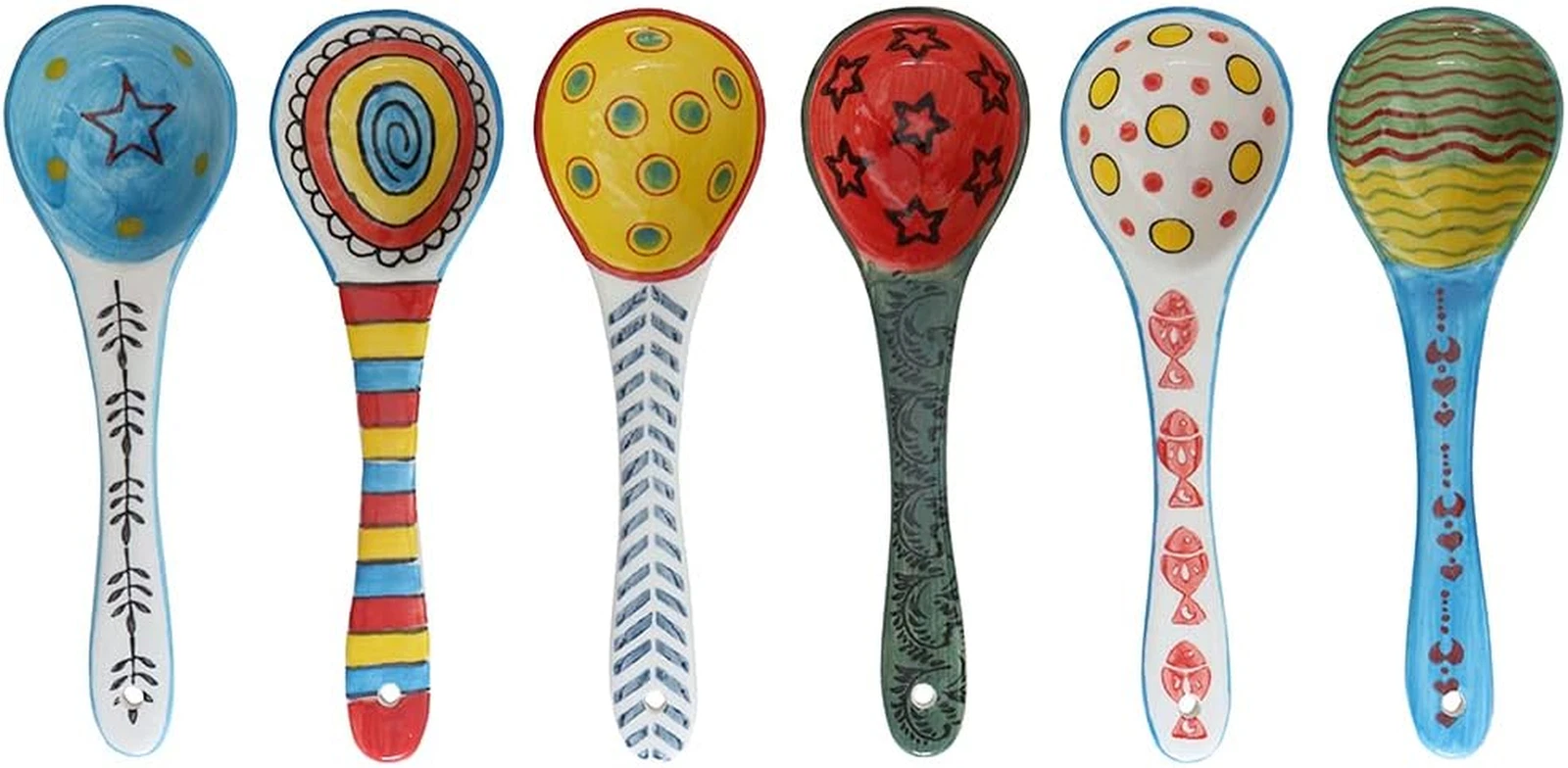 6 Piece Serving Spoons Set,Ceramic Spoons for Soup, Cereal,Ramen,Stews, Colorful