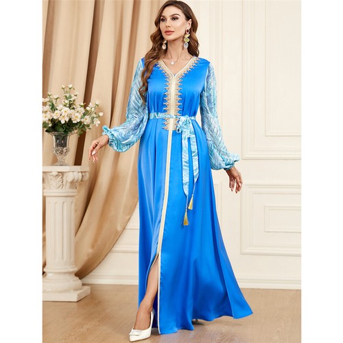 Muslim Floral Kaftan Islamic Women Maxi Dress Ramadan Dubai Caftan Moroccan Gown - Picture 36 of 216