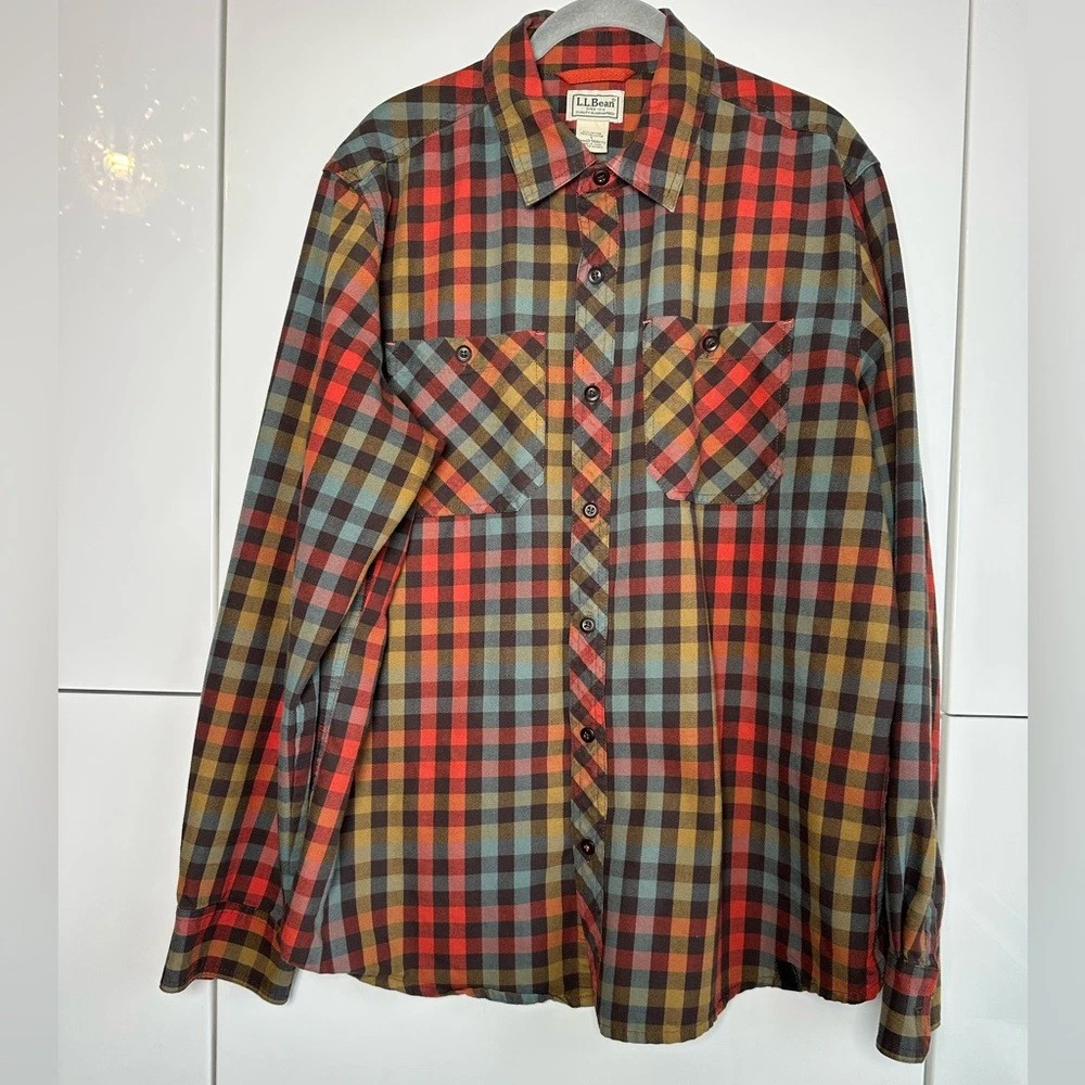 L.L. Bean Men’s Flannel Shirt Large Red Orange Blue Outdoor Work Grandpacore
Opens in a new window o
