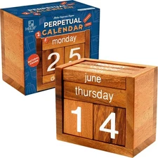 BSIRI Wooden Perpetual Calendar Desk Blocks Cute for Date Cubes Display Decor Gi