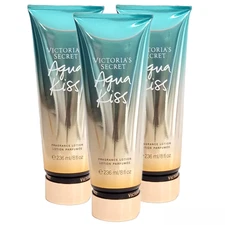 VICTORIA  SECRET  AQUA  KISS   FRAGRANCE BODY LOTION 8 OZ INNER SEALED 3 PCS SET