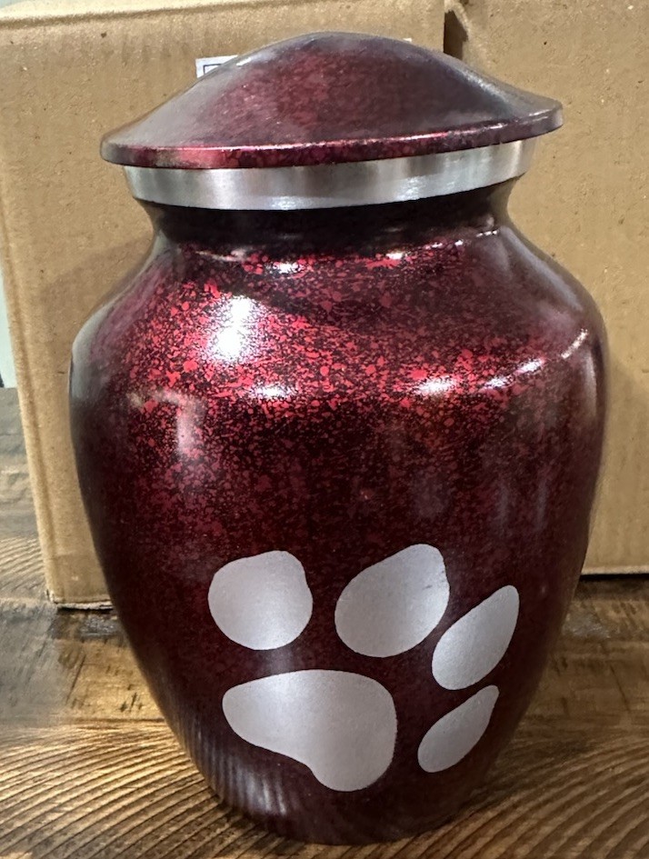 Paw Engraved Pet Cremation Red Urn for Small Dogs and Cats Ashes-READ