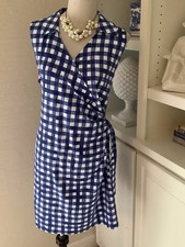 Talbots Plus Petite Dress, Size 2XP, Faux Wrap, Blue, Gingham, Stretch, NWT