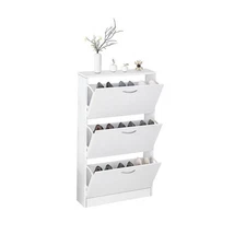 Wall Mount Shoe Rack Storage Organizer Cabinet W/ 3 Flip Drawers for Entryway