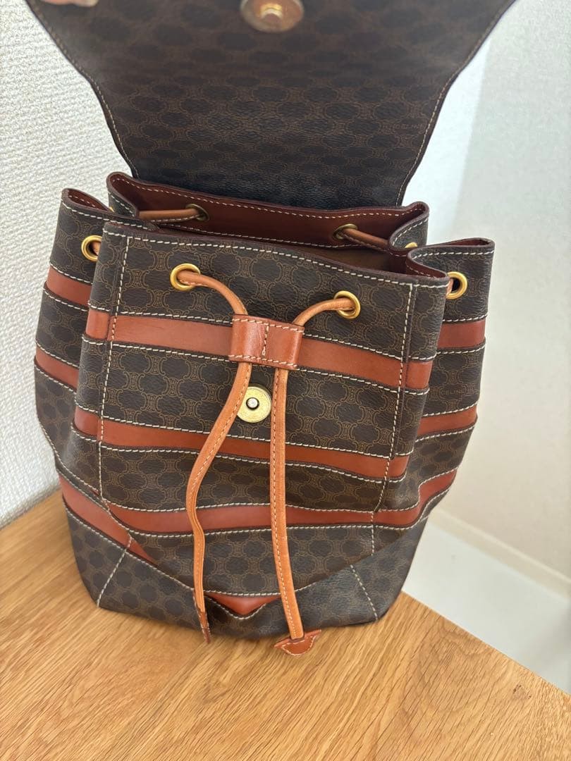 Celine Brown Leather Drawstring Mini Backpack Mac… - image 5