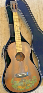 Supertone Parlor Acoustic Guitar 6 String with Case Hawaiian Theme Girl Vintage