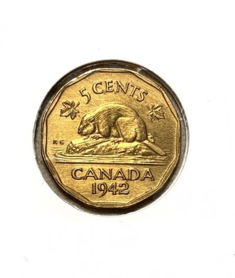 1942 Canada Tombac Beautiful Five Cent (Nickel) Coin King George VI Copper-Zink