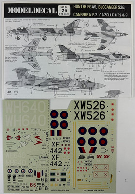 Hunter FGA9 Buccaneer S2B Canberra B.2 Gazelle Modeldecal Set 26 1:72 Decals