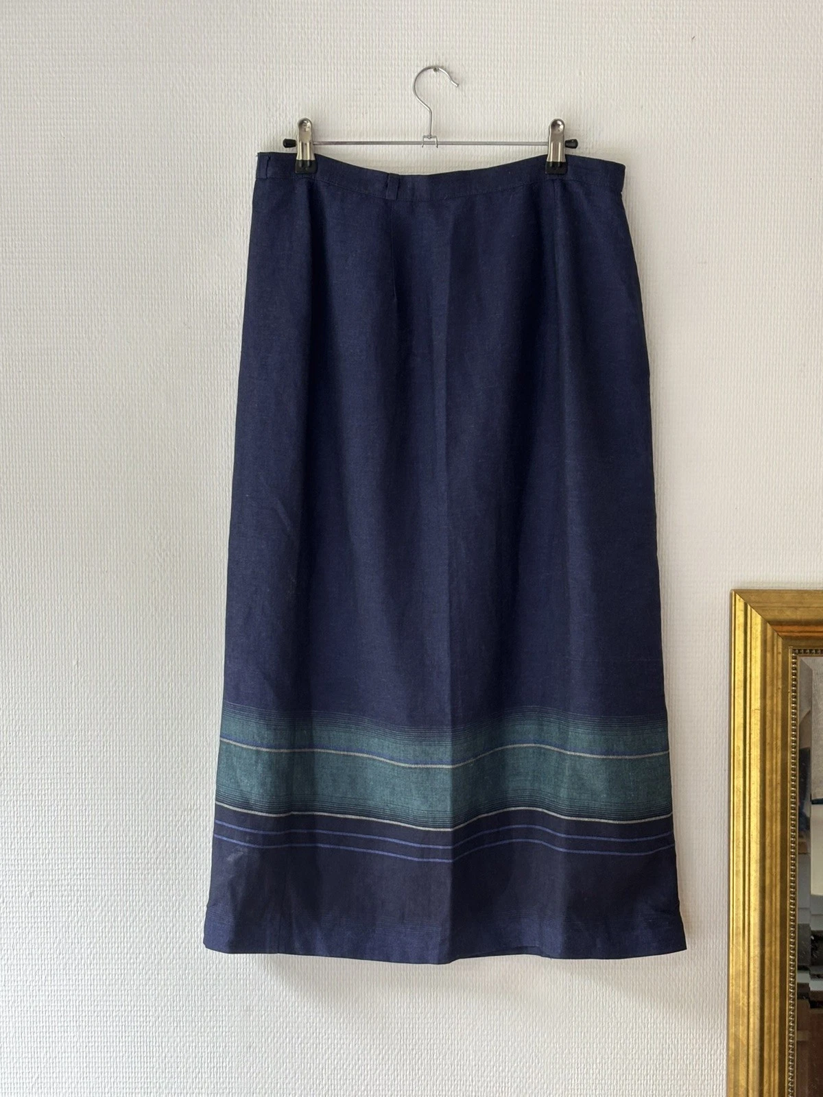 Vintage St Michael Marks Spencer Wrap Skirt Linen Indigo Green Size 12 UK 40 90s