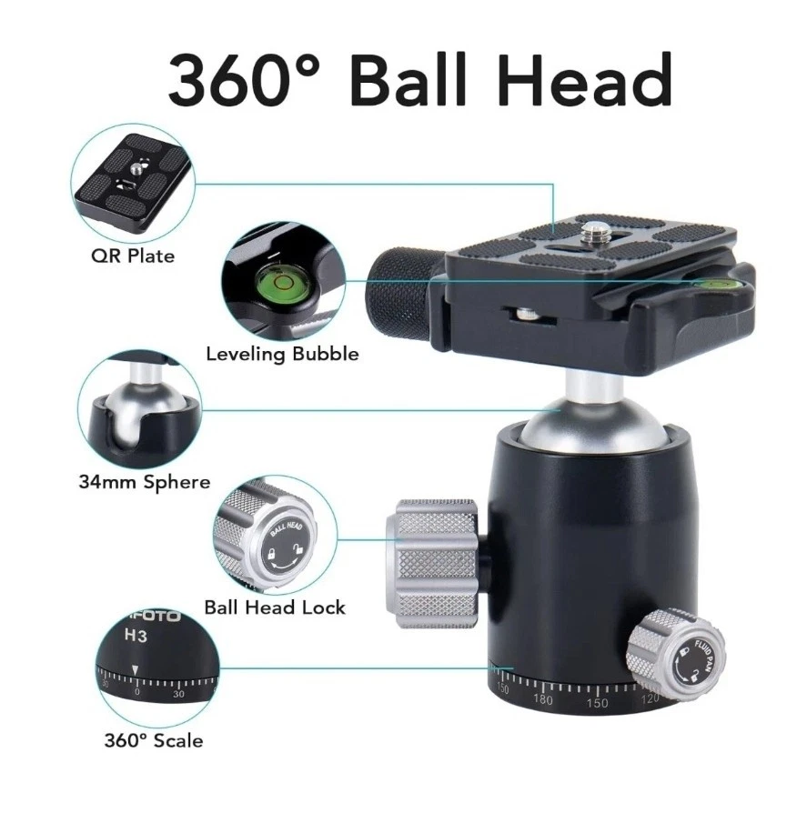 Trípode de aleación de aluminio Truifoto 71” 22 lb capacidad carga Foto 3 de 4