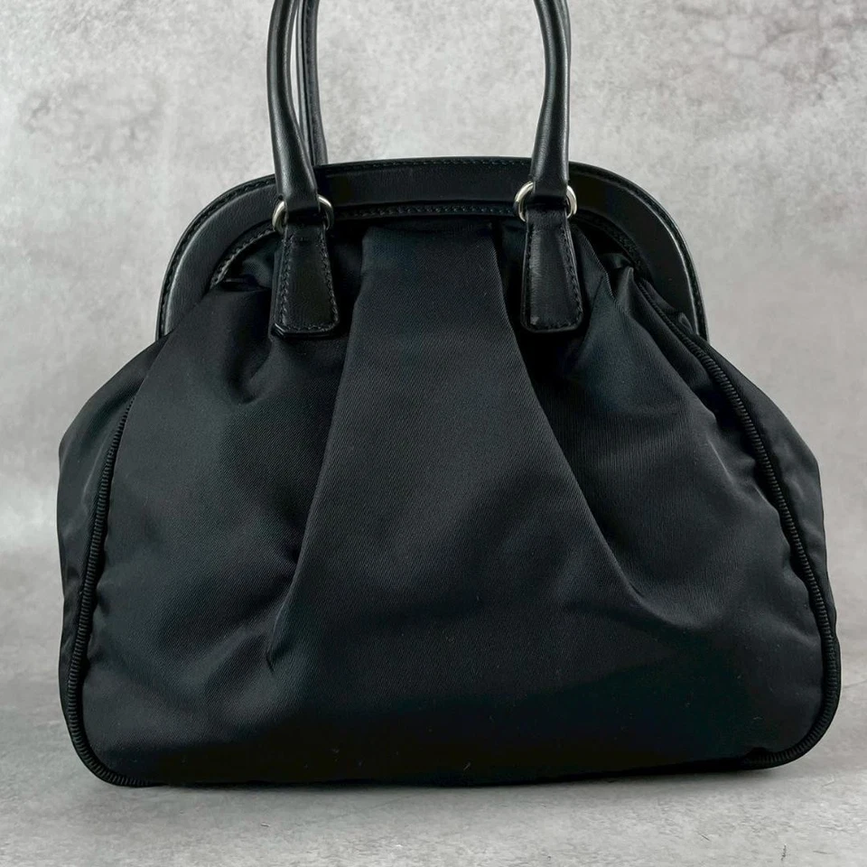 PRADA Evening Heart Women's Beaded Handbag Nylon Leather Black Excellent - Image 3 of 4