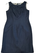 Jessica Howard 8 Black Linen Blend Sleeveless Beaded Dress y2k Lined Coastal