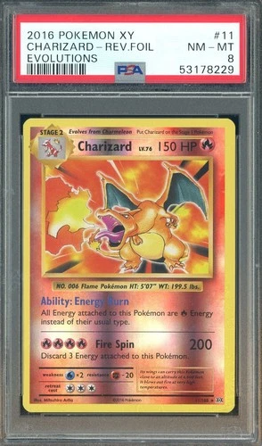 2016 Pokemon XY Evolutions #11 Charizard Reverse Foil PSA 8 NM-MT