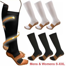 3 Pairs Copper Compression 20-30mmHg Graduated Support Socks Mens Womens S-XXL