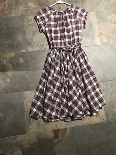 Lands End Plaid Poplin Cotton Classic GG Twins 2 Dresses 10 White Red EUC - Picture 2 of 7