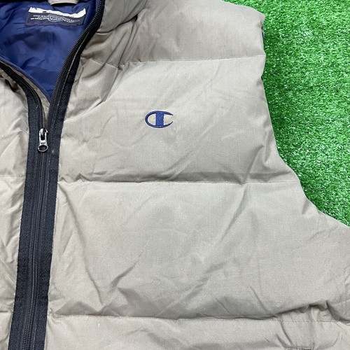 Champion Herren XL Stepp Daunen Puffer Weste Full Zip hellbraun gefüttert Reißverschlusstaschen - Bild 8 von 19