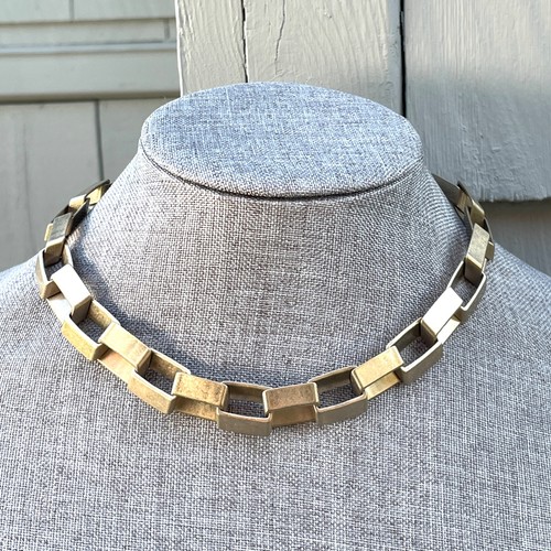 17" Gold Metal LIA SOPHIA Angular Geometric Chain Collar Necklace Flat Clasp - 第 1/4 張圖片