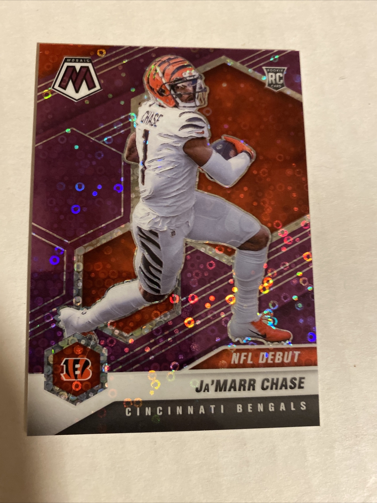 2021 Mosaic Ja'Marr Chase No Huddle Purple Prizm NFL Debut Rookie RC 4/50 SP RC 