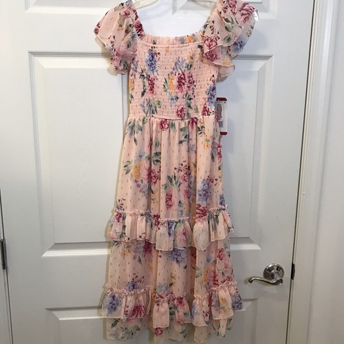 Girls Dress MEDIUM 7/8, Pink & Floral Tiered Maxi Dress Back To School - Picture 10 of 17