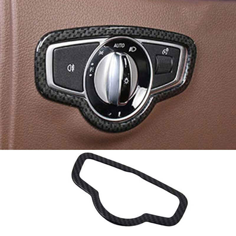 Carbon Fiber Headlight Button Frame Trim 1pc For Benz E-Class W213 AMG 2017-2023