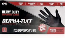 SAS Safety 6 MIL Derma-Tuff Black Nitrile Exam Glove 120/Box 20% MORE SHIPS FREE