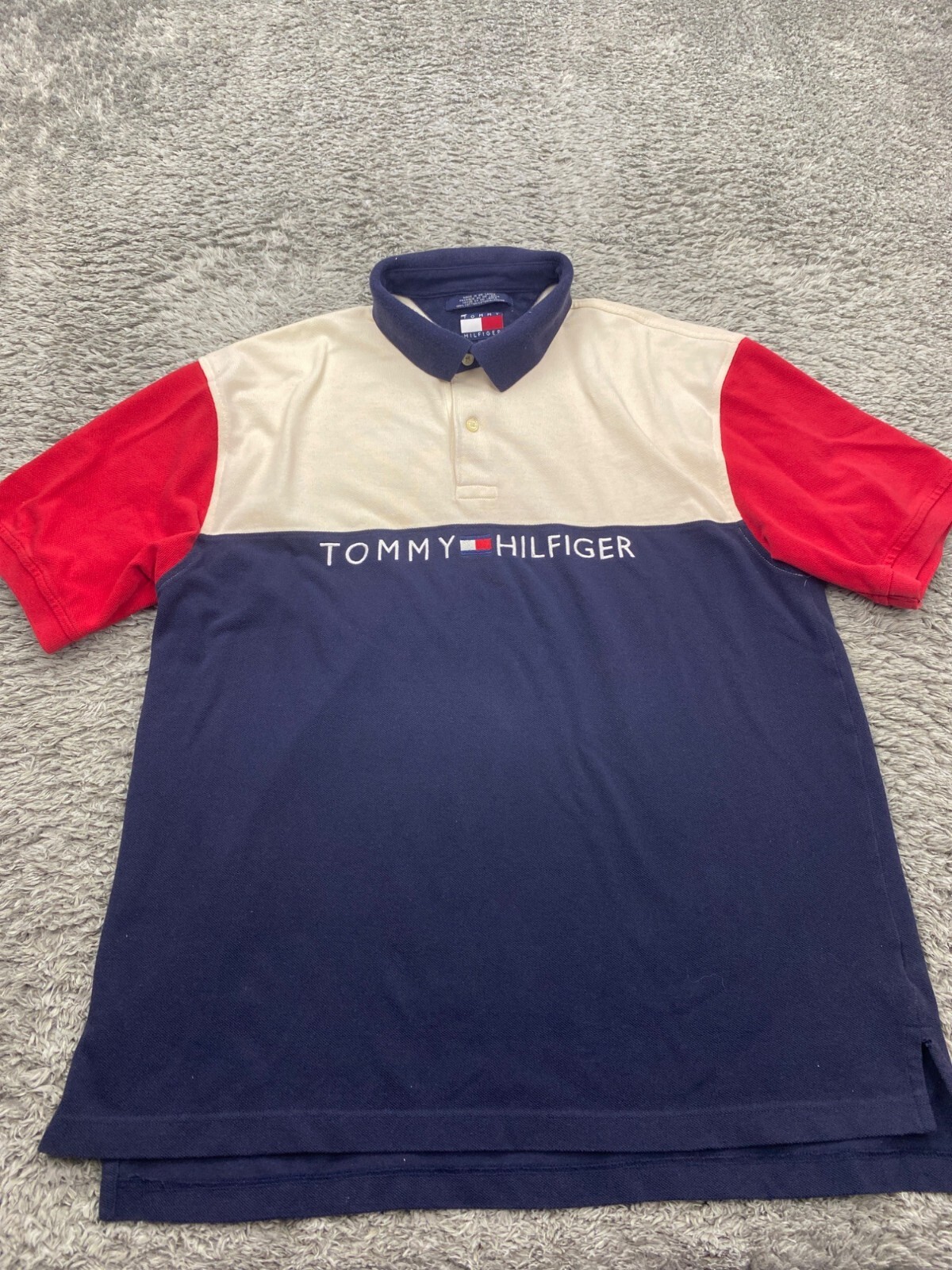 Vintage 90s Tommy Hilfiger XL Patriotic Colorblock Polo with Center Script Logo