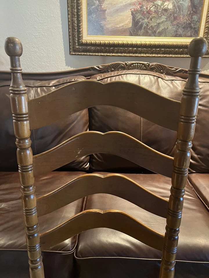 Antique TELL CITY Ladder Back Dining Chair w Woven Rush Seat - Image 4 of 4