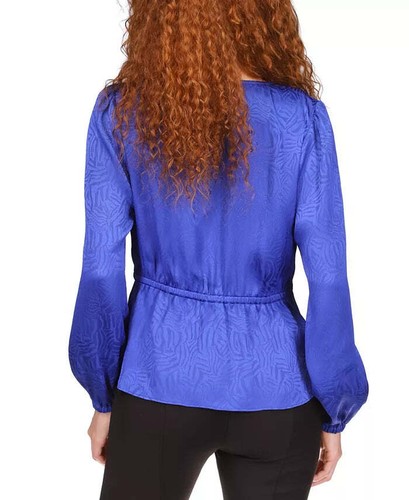 Michael Kors Petite Printed Long Sleeve Wrap Top 6C 2196 - Picture 2 of 5