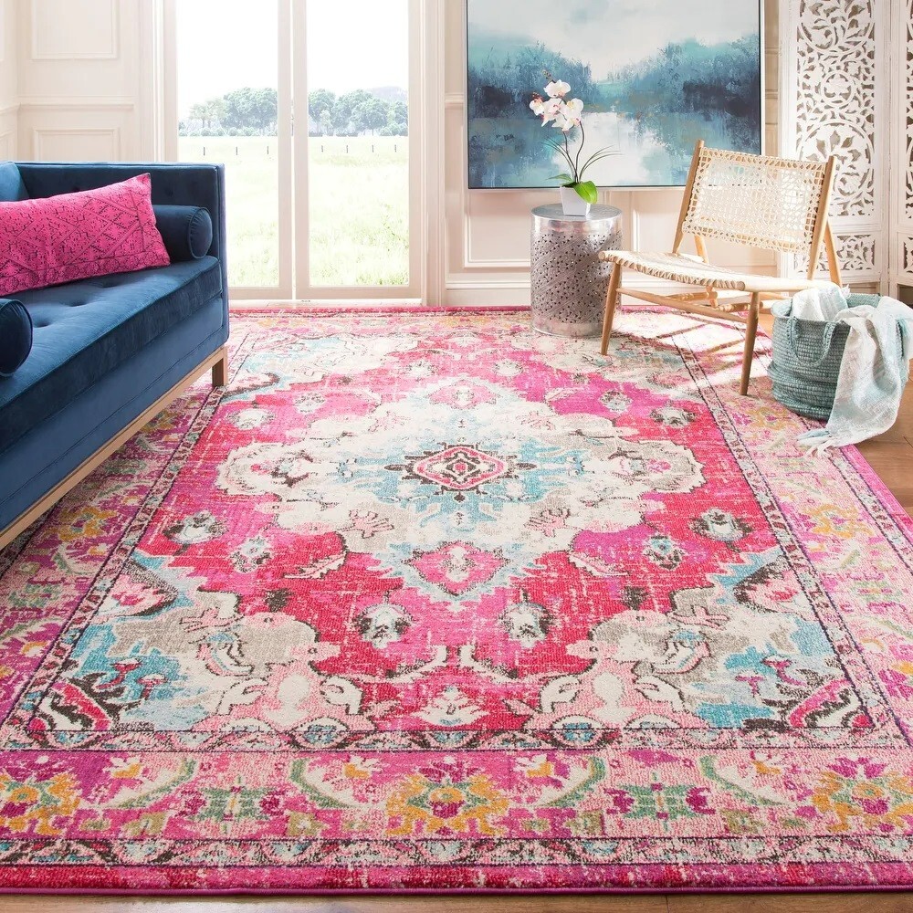8x11 Rug Area Style Carpet Pink Accent Oriental Floral Retro