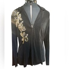 Chico's Travelers La Flor Bonita Cynthia Jacket Black Hook Close Size 2 L / 12 