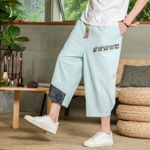 Man Pants Male Pants Cotton Linen Vintage Elastic Casual Sweatpants Trousers - Picture 2 of 15