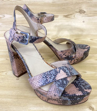 Nine West Snake Print Platform Block Heel Ankle Strap Open Toe Sandals 8 M