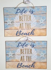 LIFE IS BETTER AT THE BEACH Sign Door Wall Decor Glitter LOT OF 2