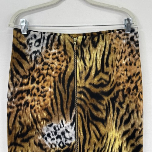 Vtg Cartise Skirt Women 8 Brown Black Leopard Pencil Skirt Scuba Gold Zipper - Picture 2 of 18