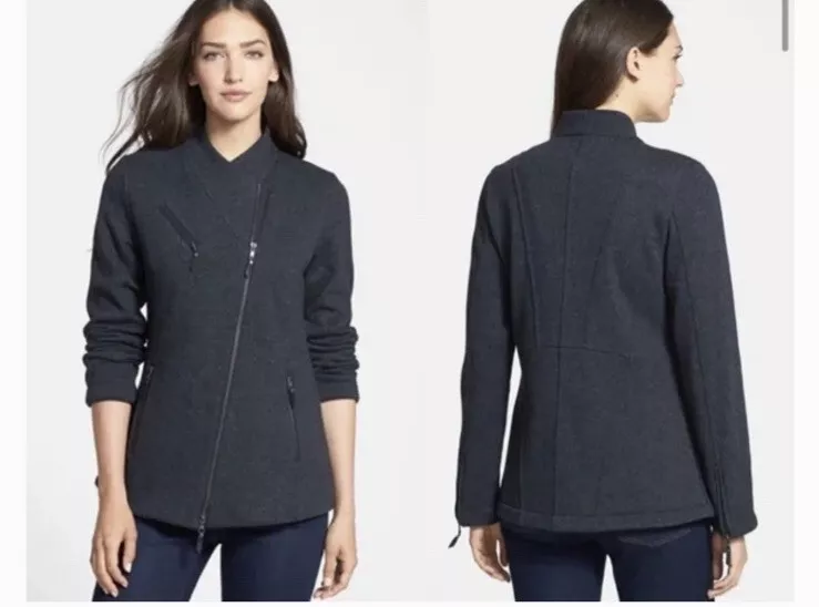 Eileen Fisher Women s Gray Asymmetrical Zip Moto Jacket Size M eBay