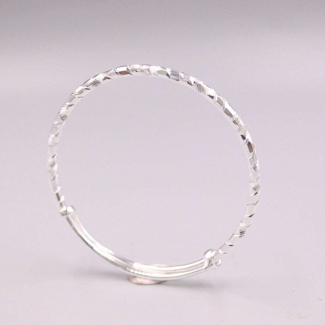 Pure 999 Fine Silver Bangle Women Lucky Carved Twill Twist Adjust