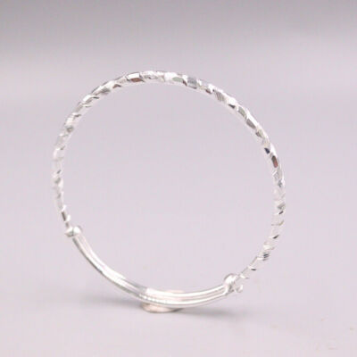 Pure 999 Fine Silver Bangle Women Lucky Carved Twill Twist