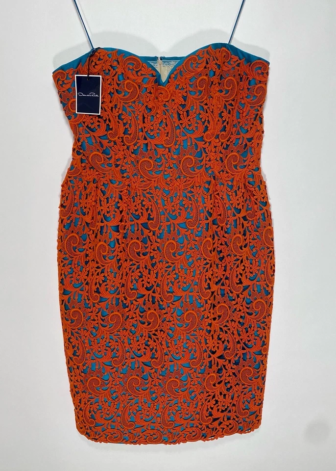 Oscar de la Renta • Vestido estilo años 50 sin tirantes seda y encaje talla 10 $4600 WOWZA! Foto 2 de 4