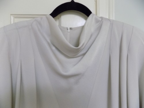 Vtg Daymor Couture Dress Cream Crepe Satin Art Deco Batwing Sleeves 14 Cowl Neck - Picture 2 of 16
