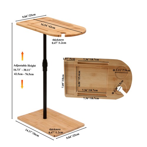 360° Couch Sofa Tray Table for Small Spaces Bamboo Side Table Height Adjustable - Picture 5 of 18