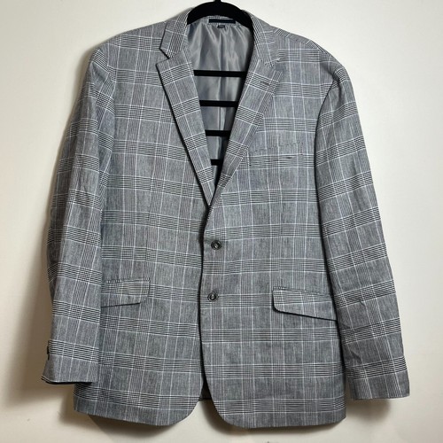 Jos A Bank Linen Blend Houndstooth Plaid Tailored Fit Sportscoat Blazer 44R NWOT - Imagen 2 de 10