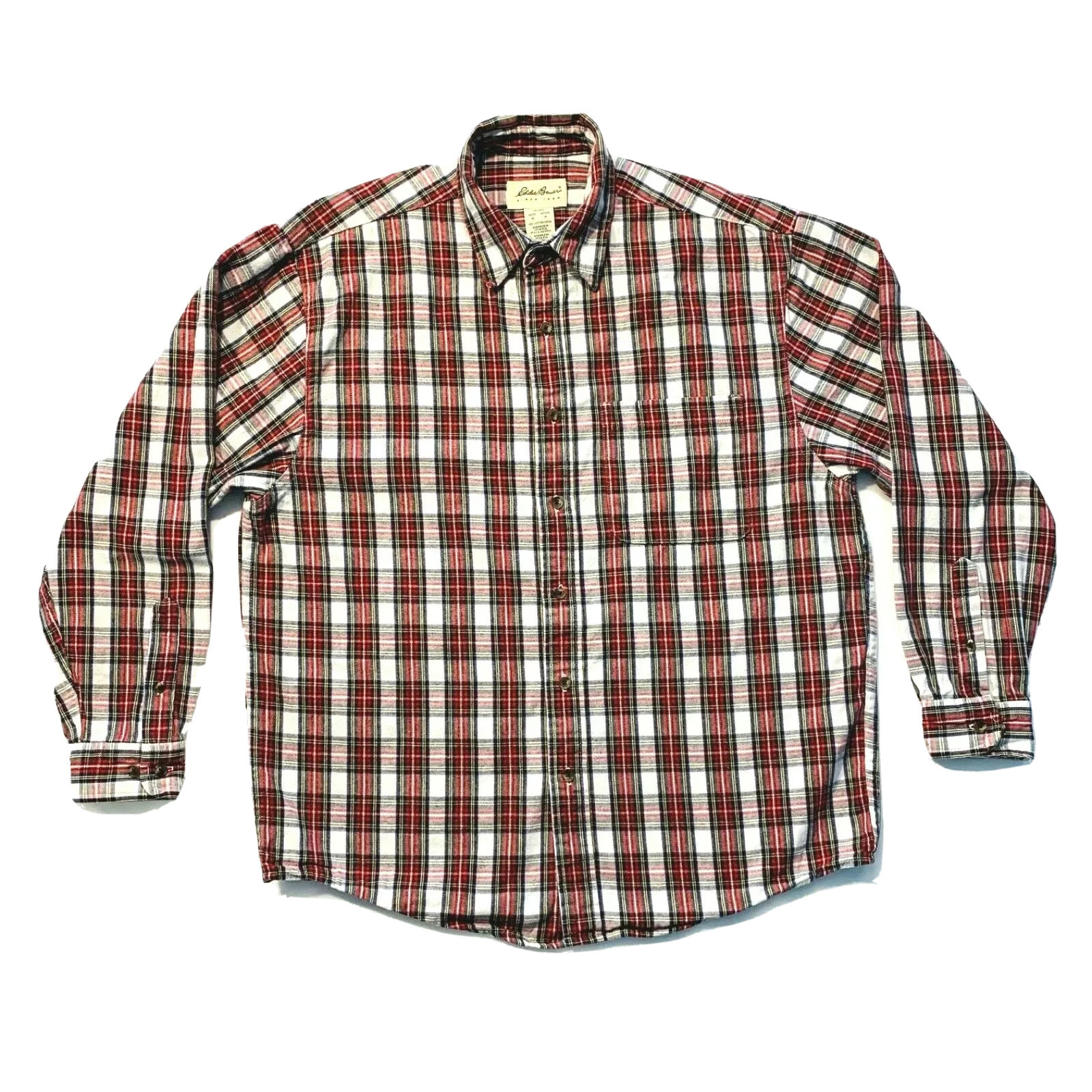 Vintage Eddie Bauer Plaid Denim Shirt Long Sleeve Red White M USA EUC
