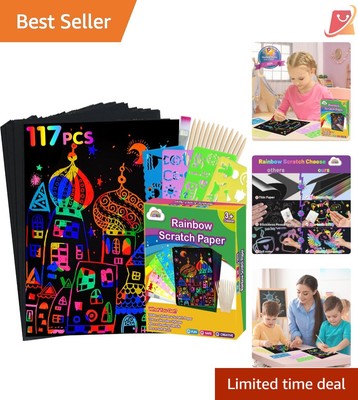 117Pcs Scratch Paper Art Kit  Paper 7x5 Inch DIY Creative Activity Gift