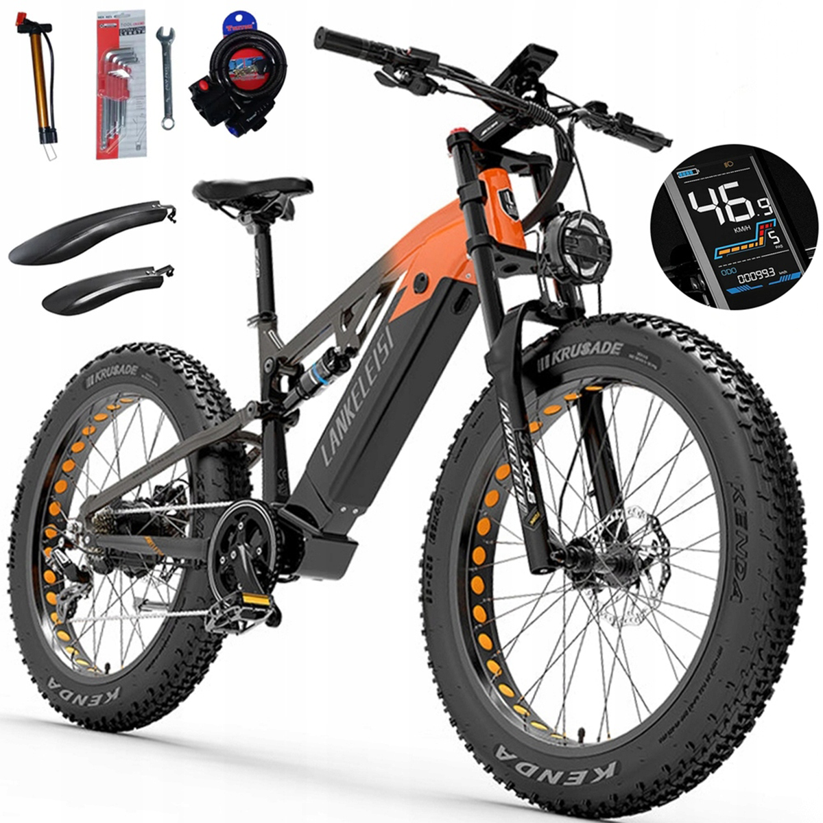 LANKELEISI 26in Electric Bike 48V 20Ah Mountain Ebike Speed