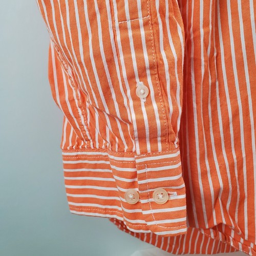 Camisa para hombre habitación club manga larga a rayas con botones talla XXL 2XL naranja - Imagen 4 de 11