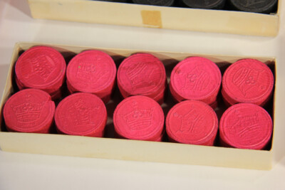Vintage Checkers Pink & Black Chips Set With Boxes Japan