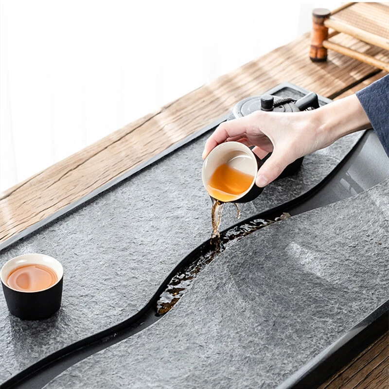 Chinese Tea Tray For Kungfu Teaset Water Draining Tea Table Black Stone Tea  Boat | Ebay